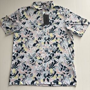 Men’s Bad Birdie Golf Savannah Swing Abstract Floral Performance Polo L MSRP $78
